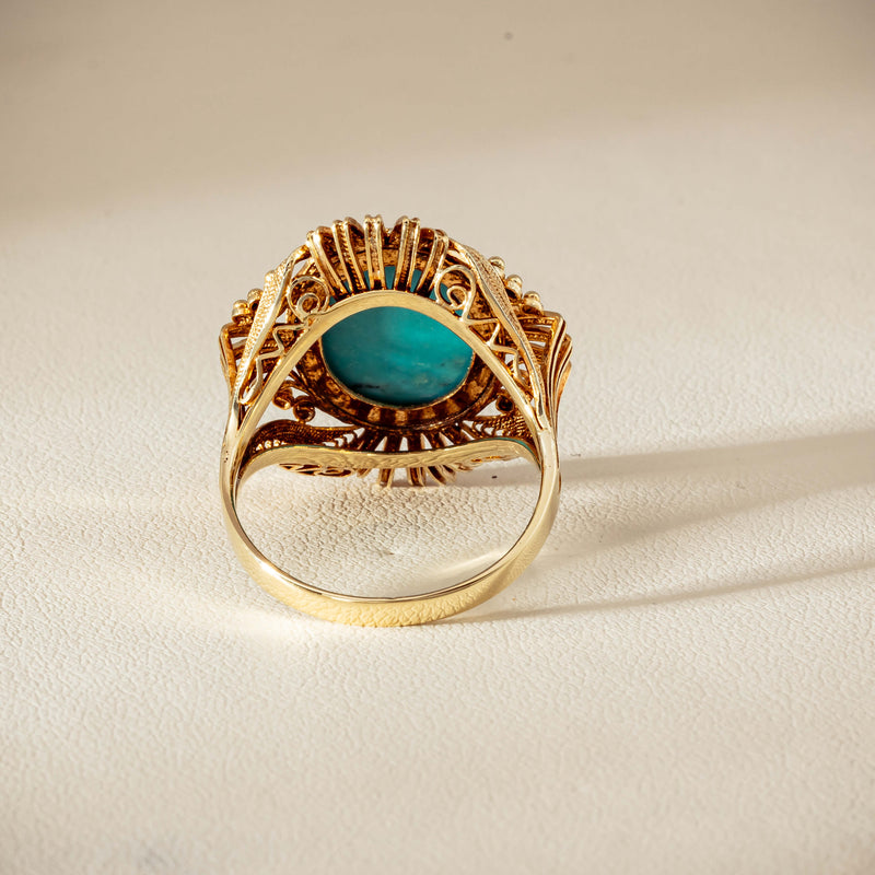 Deja Vu 14ct Yellow Gold Oval Turquoise Filigree Ring