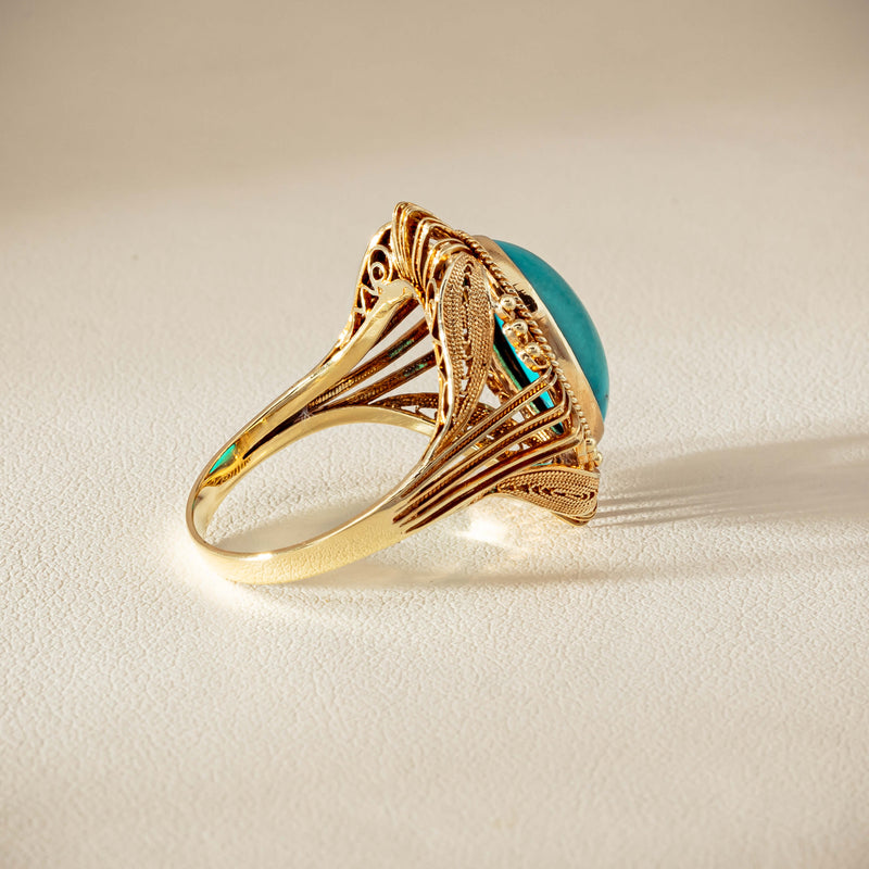 Deja Vu 14ct Yellow Gold Oval Turquoise Filigree Ring