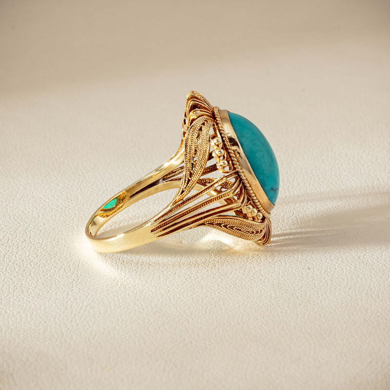 Deja Vu 14ct Yellow Gold Oval Turquoise Filigree Ring
