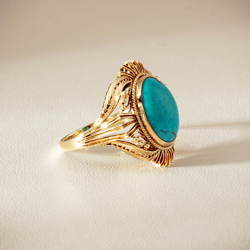 Deja Vu 14ct Yellow Gold Oval Turquoise Filigree Ring