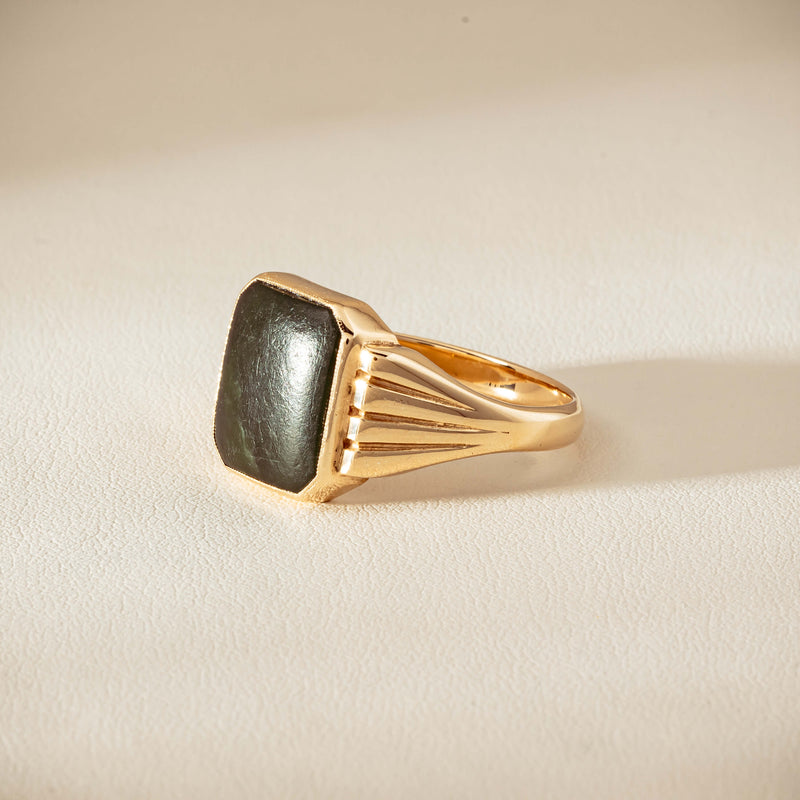 Deja Vu 9ct Yellow Gold Octagonal Greenstone Ring - Ring - Walker & Hall
