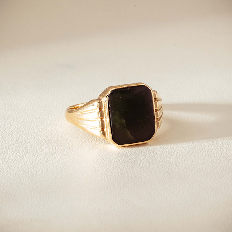 Deja Vu 9ct Yellow Gold Octagonal Greenstone Ring - Ring - Walker & Hall