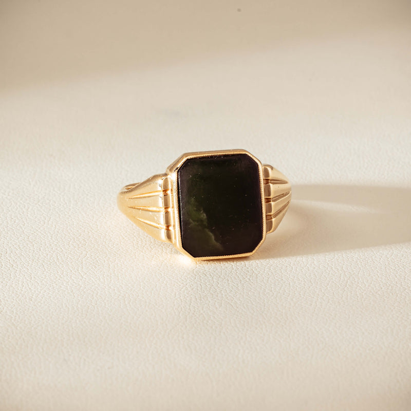 Deja Vu 9ct Yellow Gold Octagonal Greenstone Ring - Ring - Walker & Hall