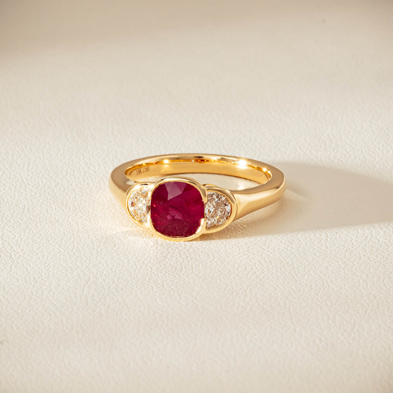 18ct Yellow Gold 1.46ct Ruby & Diamond Rubover-Set Ring