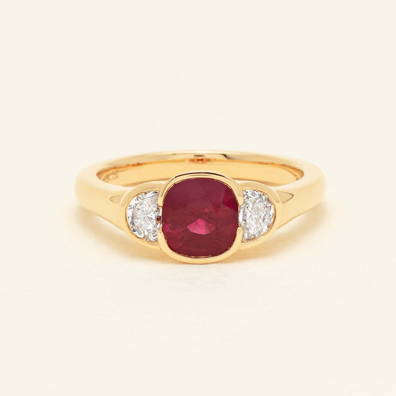 18ct Yellow Gold 1.46ct Ruby & Diamond Rubover-Set Ring