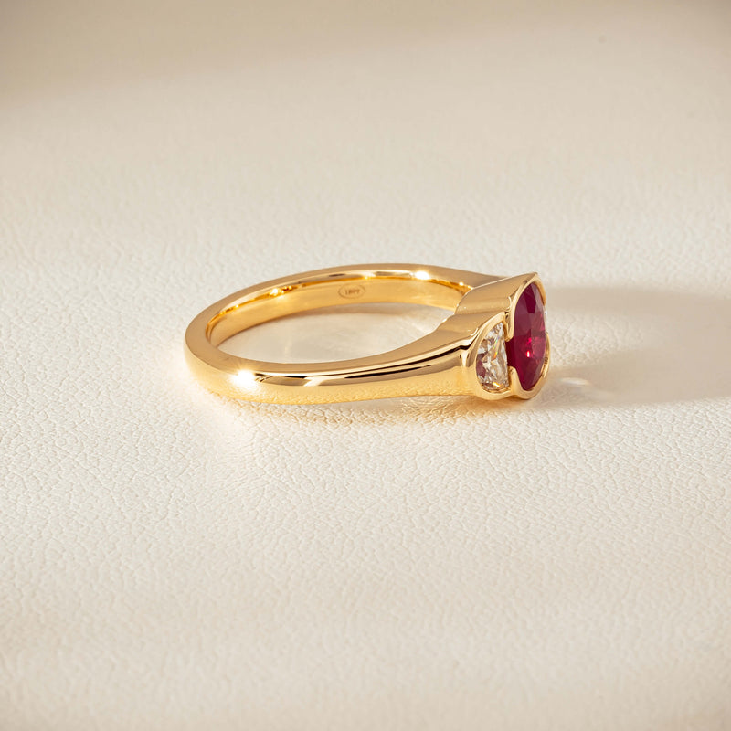 18ct Yellow Gold 1.46ct Ruby & Diamond Rubover-Set Ring
