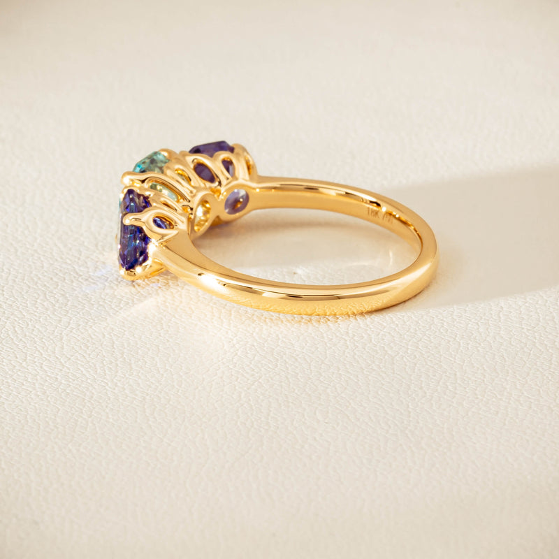 18ct Yellow Gold Aquamarine & Tanzanite Three Stone Octavia Ring - Ring - Walker & Hall