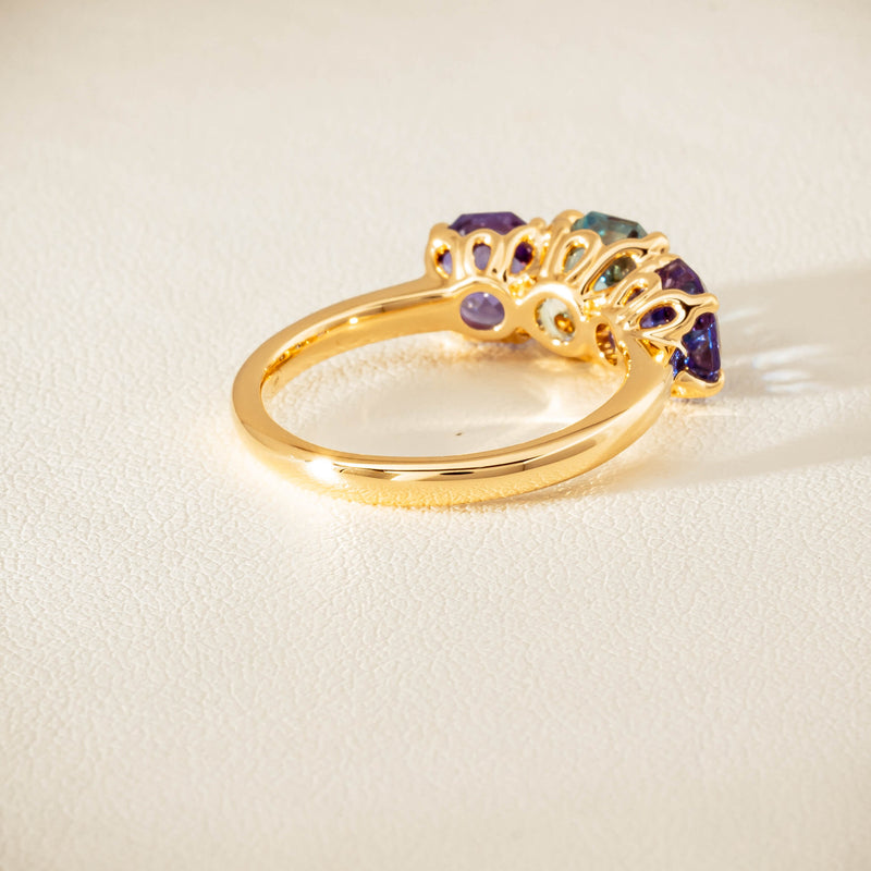 18ct Yellow Gold Aquamarine & Tanzanite Three Stone Octavia Ring - Ring - Walker & Hall