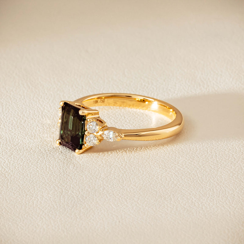 18ct Yellow Gold 1.36ct Green Tourmaline & Diamond Oriana Ring - Ring - Walker & Hall