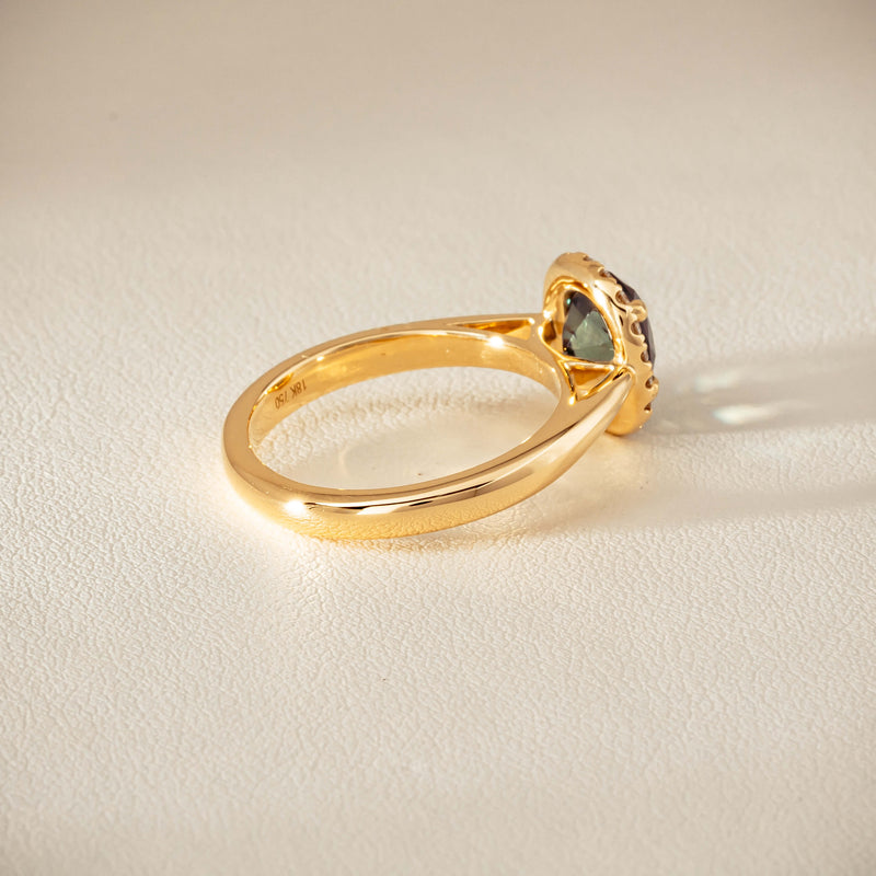 18ct Yellow Gold 2.03ct Green Sapphire & Diamond Nina Ring