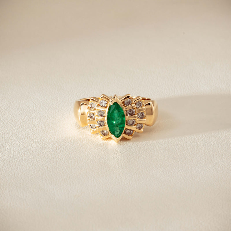 Deja Vu 14ct Marquise Emerald & Diamond Ring - Ring - Walker & Hall