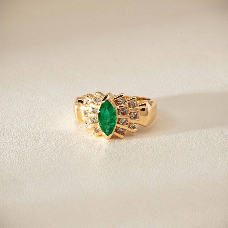 Deja Vu 14ct Marquise Emerald & Diamond Ring - Ring - Walker & Hall