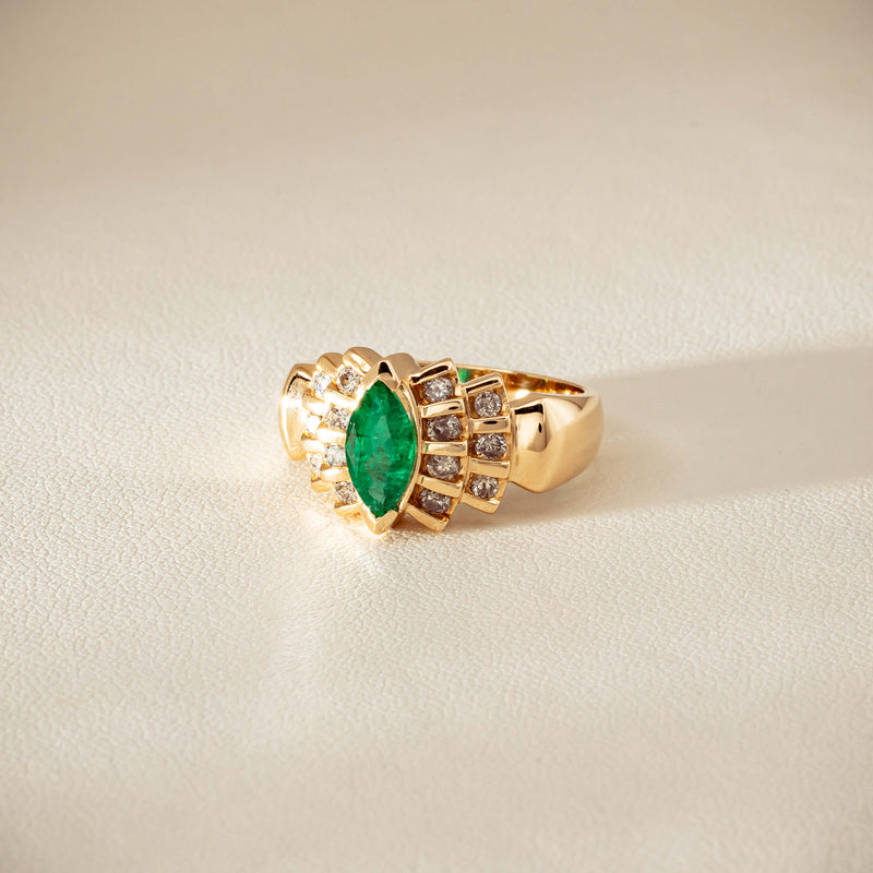 Deja Vu 14ct Marquise Emerald & Diamond Ring - Ring - Walker & Hall
