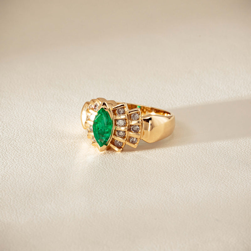 Deja Vu 14ct Marquise Emerald & Diamond Ring - Ring - Walker & Hall