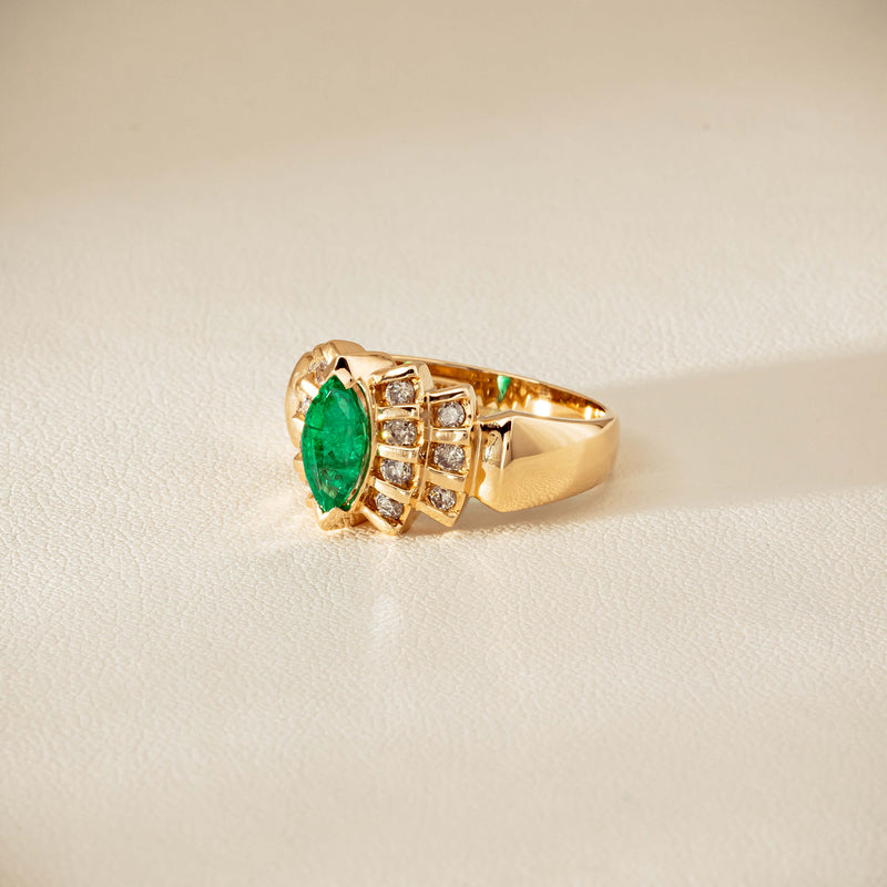 Deja Vu 14ct Marquise Emerald & Diamond Ring - Ring - Walker & Hall