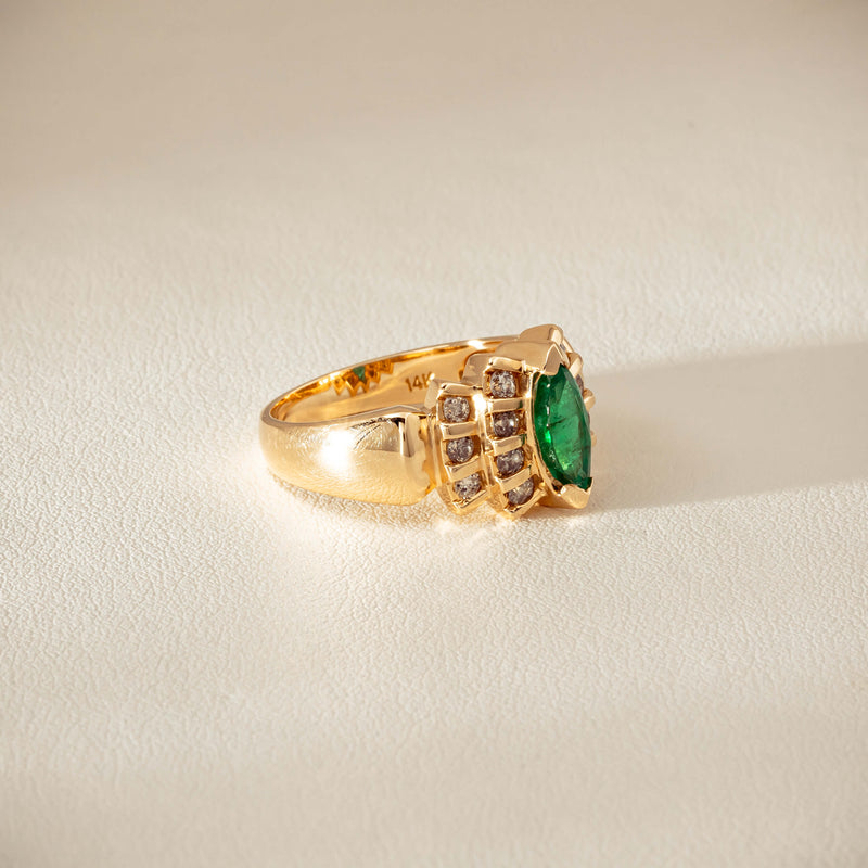 Deja Vu 14ct Marquise Emerald & Diamond Ring - Ring - Walker & Hall