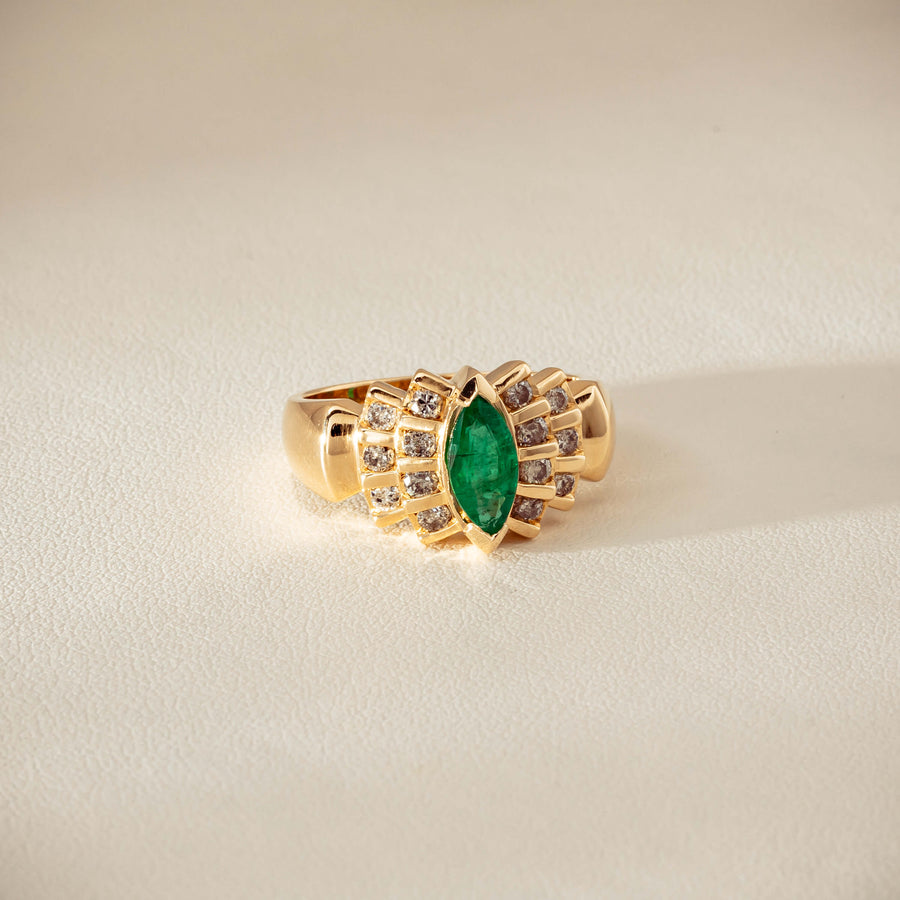Deja Vu 14ct Marquise Emerald & Diamond Ring - Ring - Walker & Hall