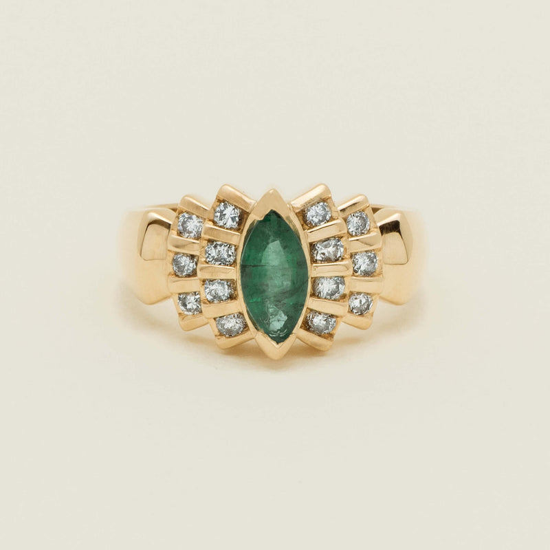 Deja Vu 14ct Marquise Emerald & Diamond Ring - Ring - Walker & Hall
