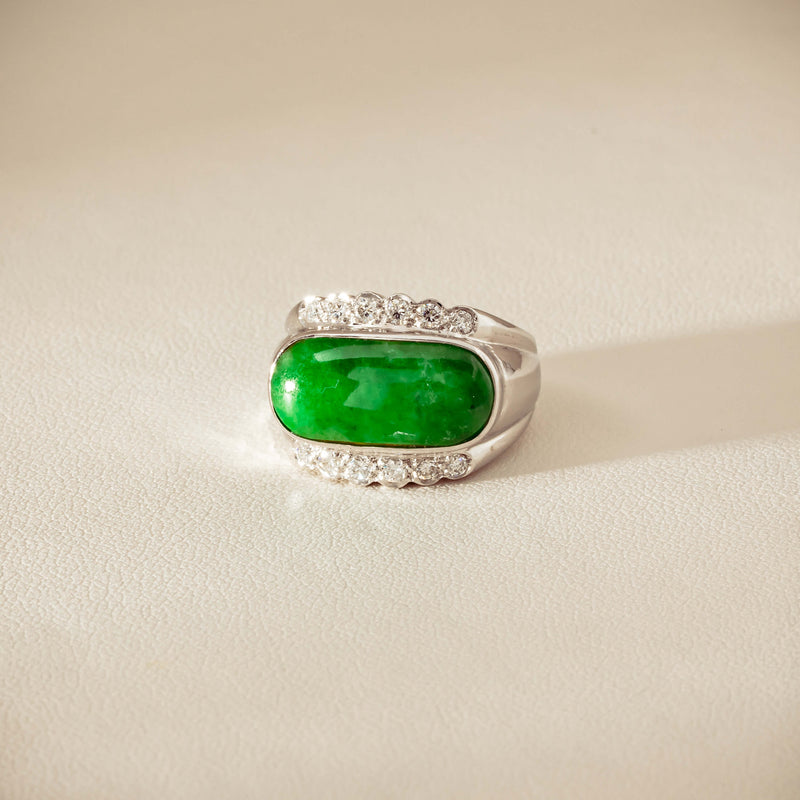 Deja Vu 18ct White Gold Jade & Diamond Ring - Ring - Walker & Hall