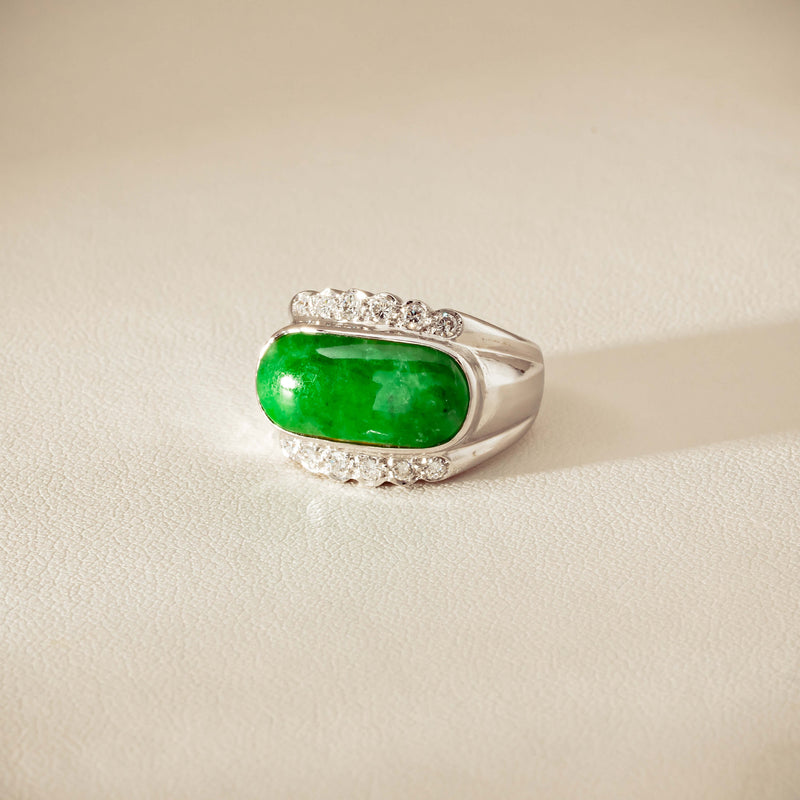Deja Vu 18ct White Gold Jade & Diamond Ring - Ring - Walker & Hall
