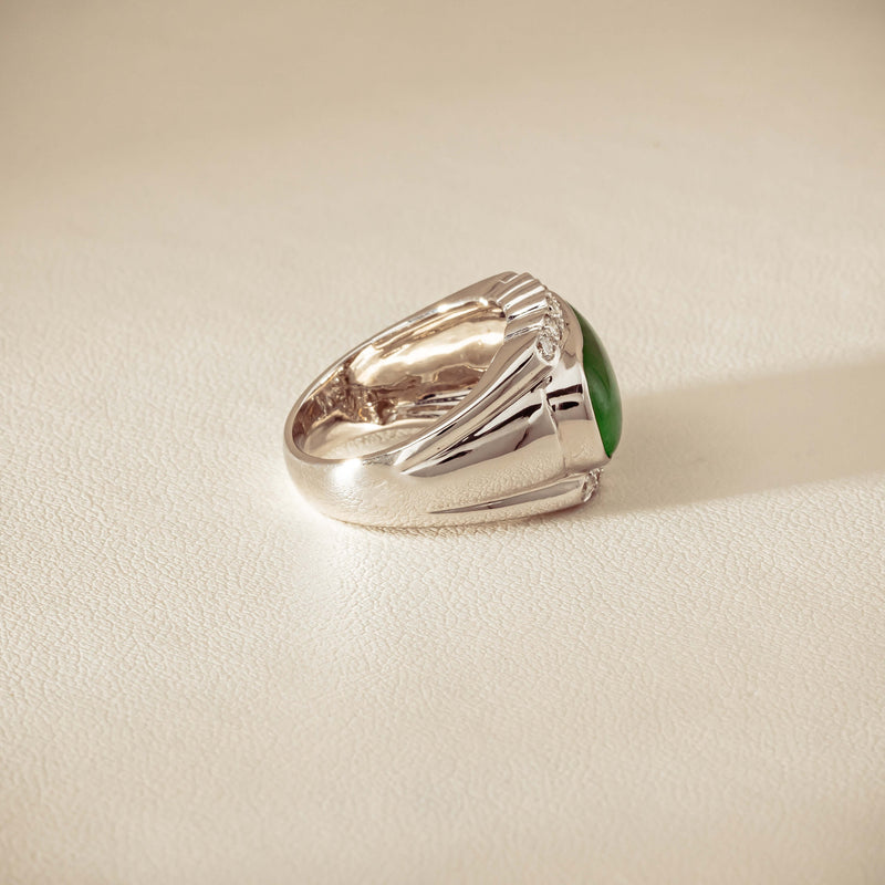 Deja Vu 18ct White Gold Jade & Diamond Ring - Ring - Walker & Hall