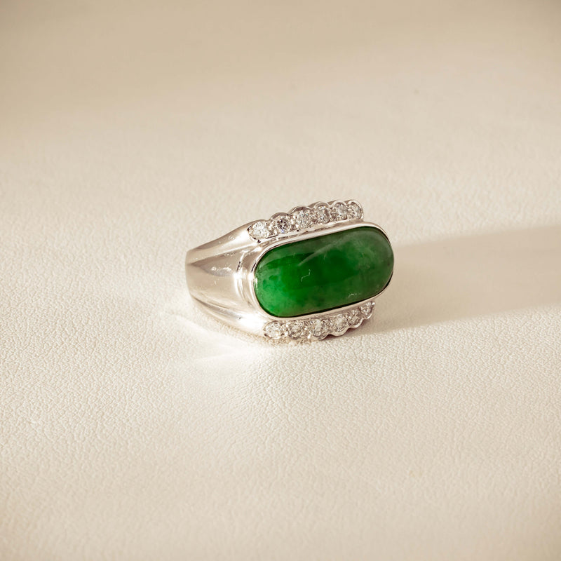 Deja Vu 18ct White Gold Jade & Diamond Ring - Ring - Walker & Hall