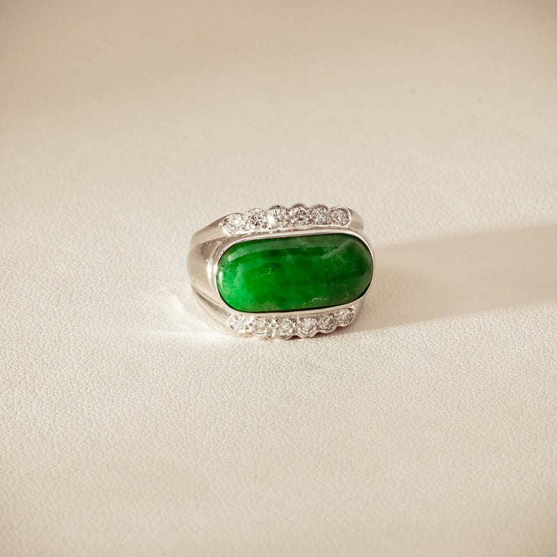 Deja Vu 18ct White Gold Jade & Diamond Ring - Ring - Walker & Hall