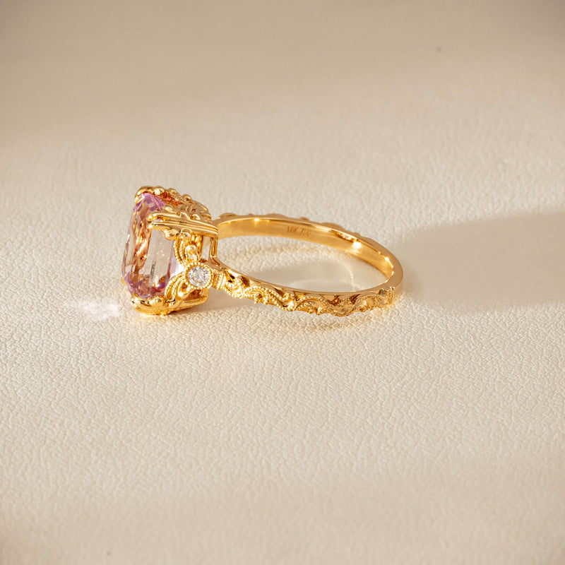 18ct Yellow Gold Kunzite & Diamond Romanov Ring
