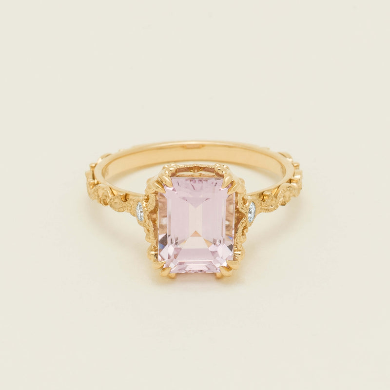 18ct Yellow Gold Kunzite & Diamond Romanov Ring