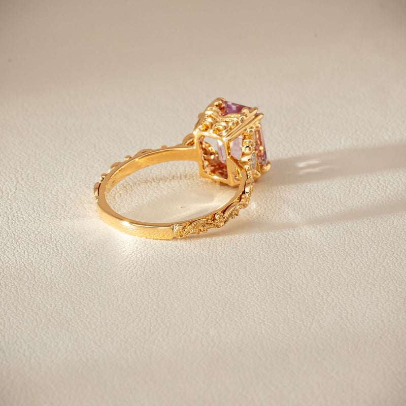 18ct Yellow Gold Kunzite & Diamond Romanov Ring