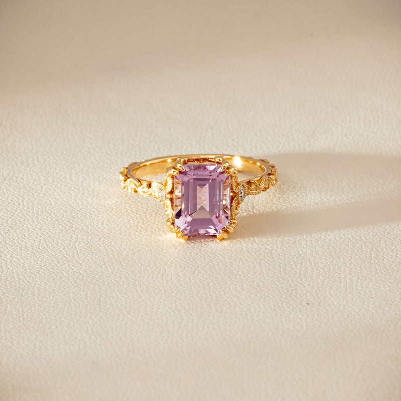 18ct Yellow Gold Kunzite & Diamond Romanov Ring