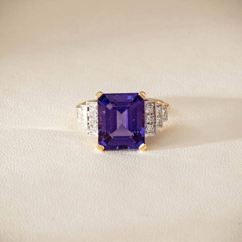 18ct Yellow Gold Tanzanite & Diamond Maya Ring