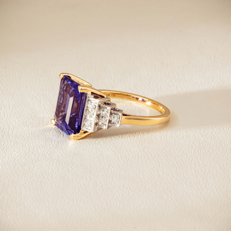 18ct Yellow Gold Tanzanite & Diamond Maya Ring