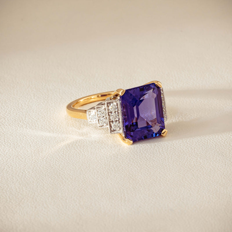 18ct Yellow Gold Tanzanite & Diamond Maya Ring