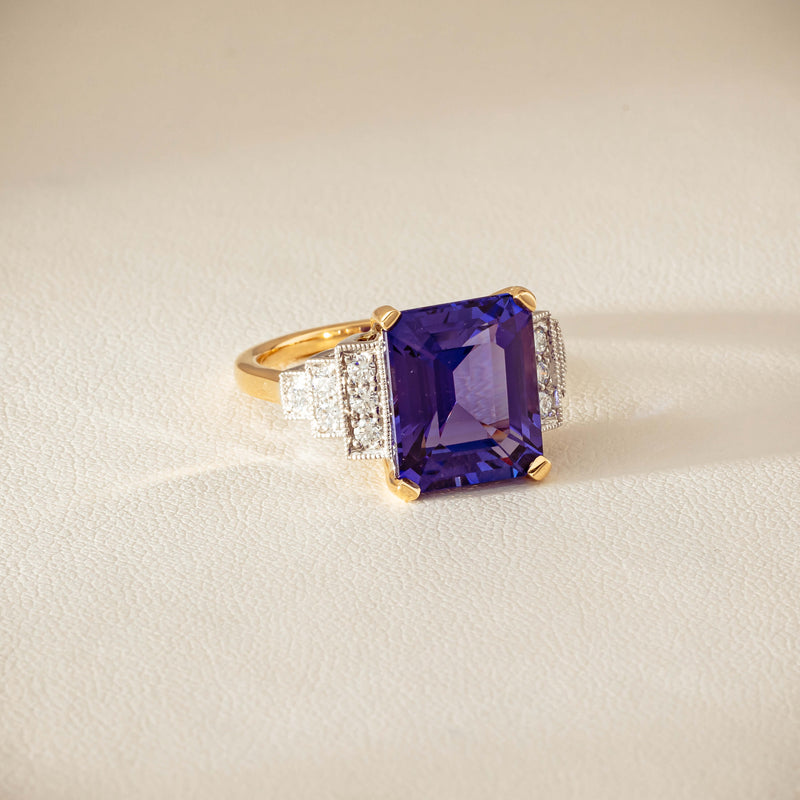 18ct Yellow Gold Tanzanite & Diamond Maya Ring