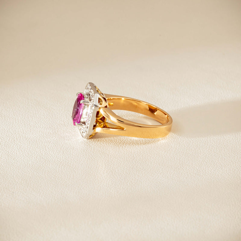 Deja Vu 18ct Yellow Gold 2.00ct Pink Sapphire Halo Ring - Ring - Walker & Hall