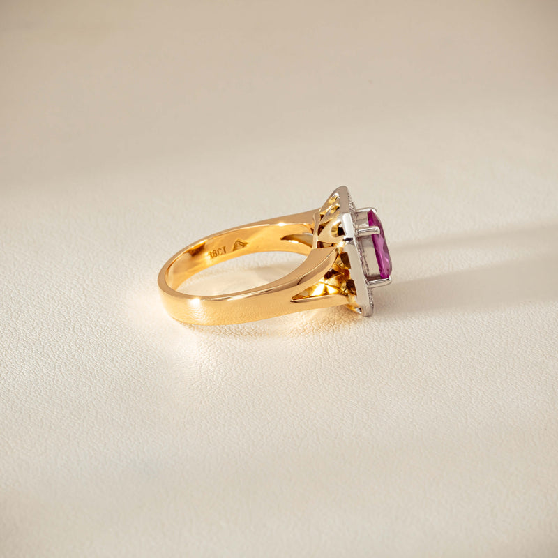 Deja Vu 18ct Yellow Gold 2.00ct Pink Sapphire Halo Ring - Ring - Walker & Hall