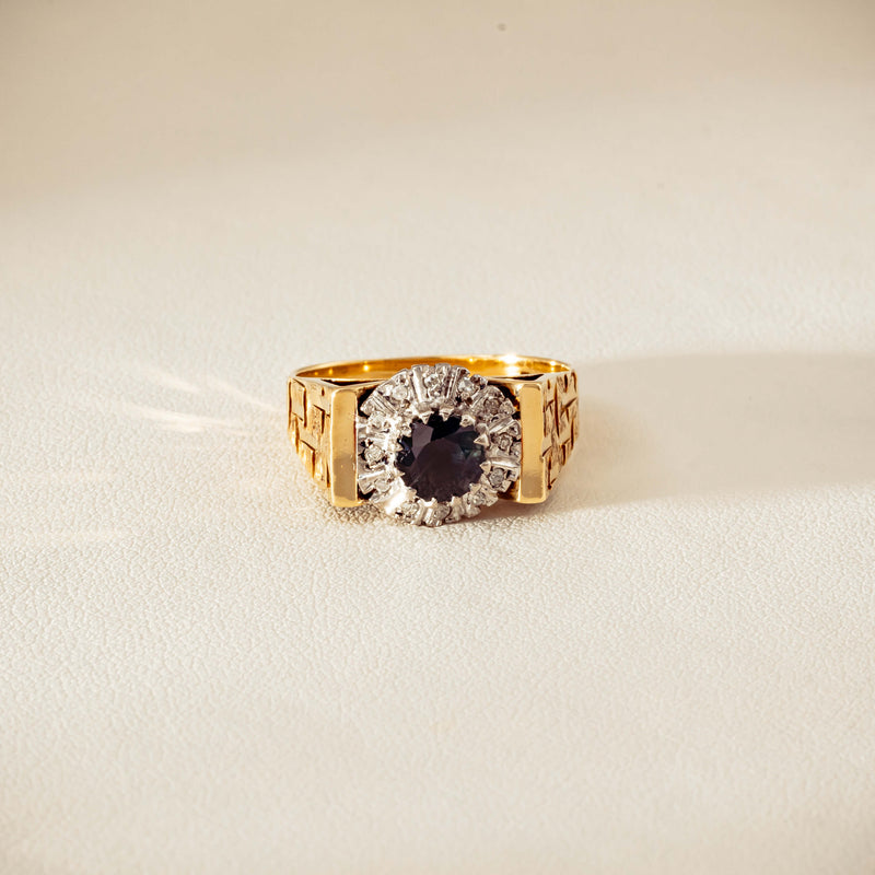 Vintage 18ct Yellow Gold Sapphire & Diamond Cluster Ring