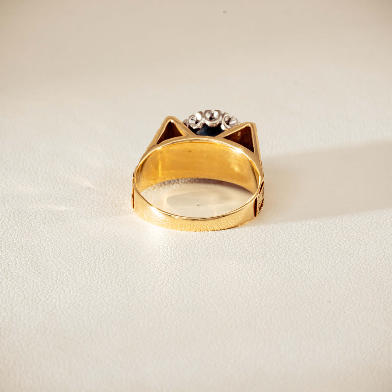 Vintage 18ct Yellow Gold Sapphire & Diamond Cluster Ring