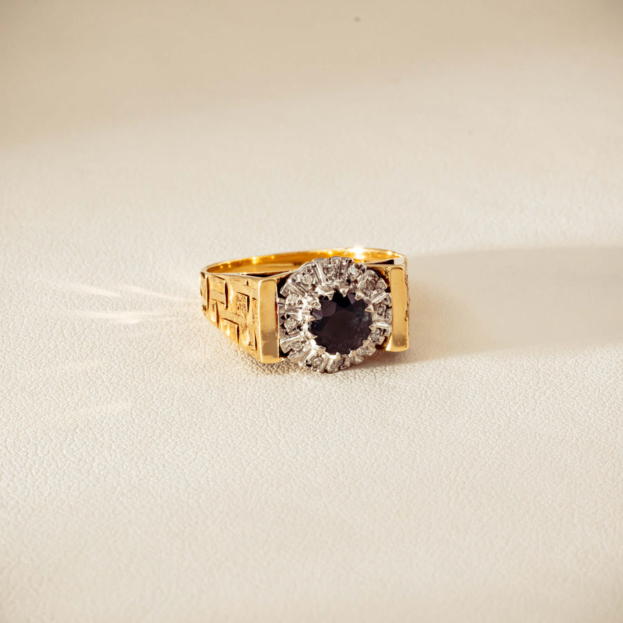 Vintage 18ct Yellow Gold Sapphire & Diamond Cluster Ring