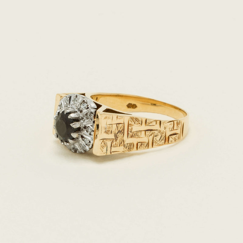 Vintage 18ct Yellow Gold Sapphire & Diamond Cluster Ring