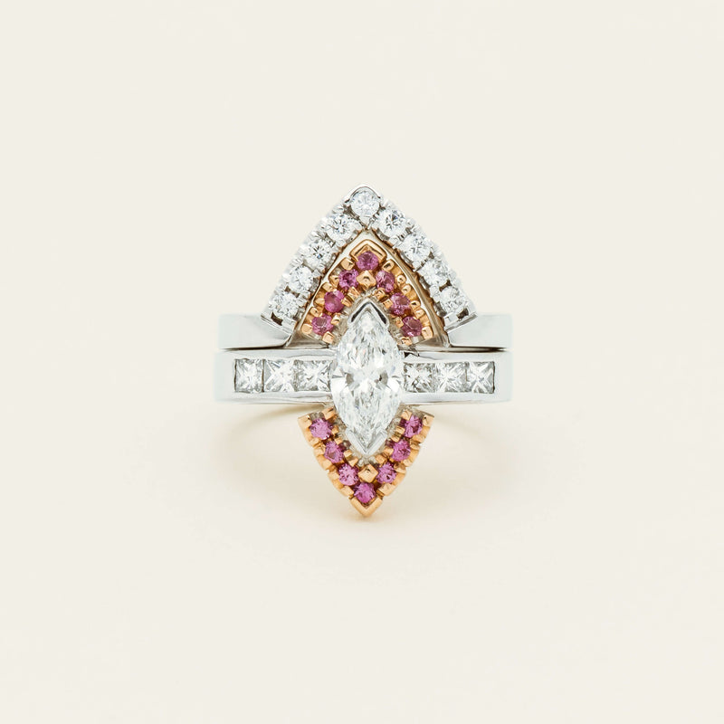 Deja Vu 18ct Bi-Tone Gold Diamond & Pink Sapphire Ring - Ring - Walker & Hall