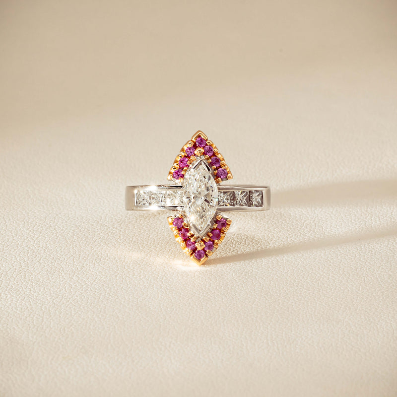 Deja Vu 18ct Bi-Tone Gold Diamond & Pink Sapphire Ring - Ring - Walker & Hall