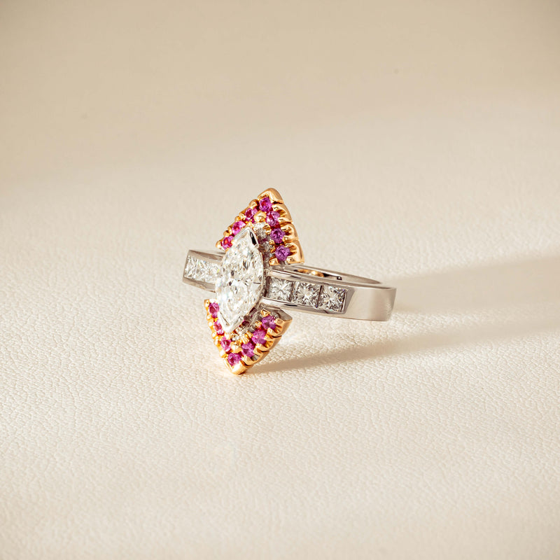Deja Vu 18ct Bi-Tone Gold Diamond & Pink Sapphire Ring - Ring - Walker & Hall