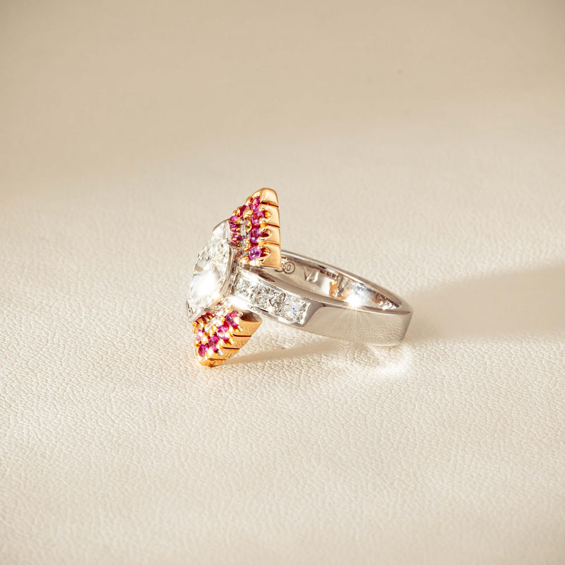 Deja Vu 18ct Bi-Tone Gold Diamond & Pink Sapphire Ring - Ring - Walker & Hall