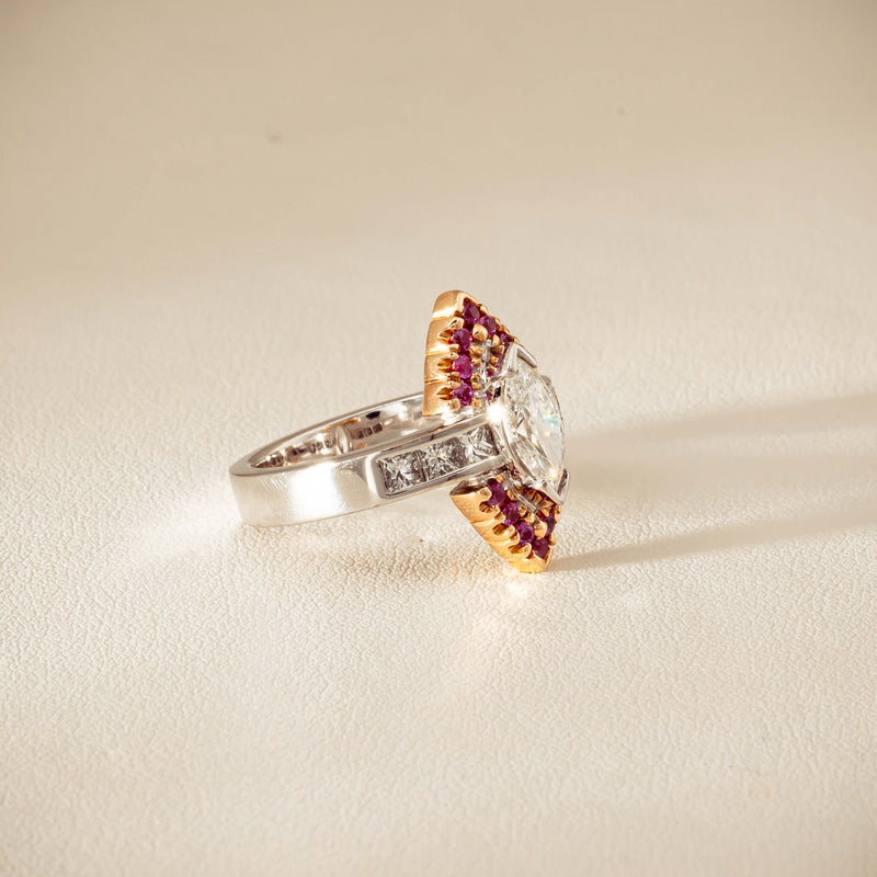Deja Vu 18ct Bi-Tone Gold Diamond & Pink Sapphire Ring - Ring - Walker & Hall