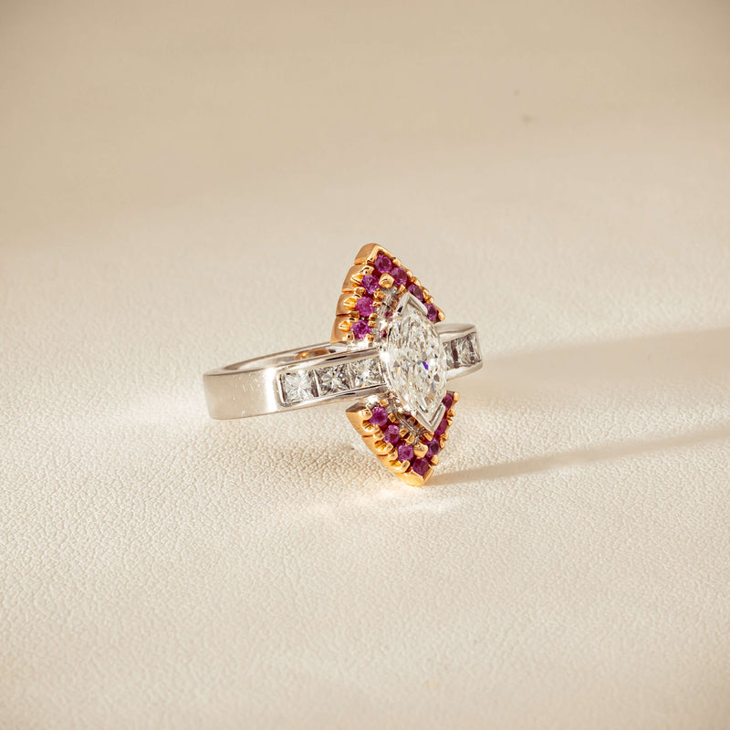 Deja Vu 18ct Bi-Tone Gold Diamond & Pink Sapphire Ring - Ring - Walker & Hall