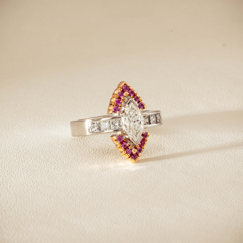 Deja Vu 18ct Bi-Tone Gold Diamond & Pink Sapphire Ring - Ring - Walker & Hall
