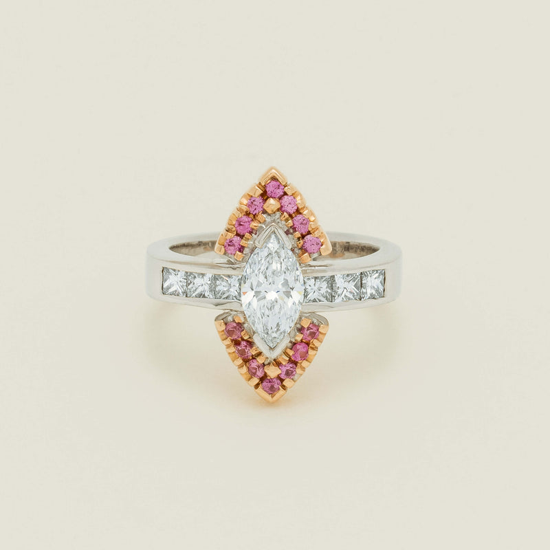 Deja Vu 18ct Bi-Tone Gold Diamond & Pink Sapphire Ring - Ring - Walker & Hall