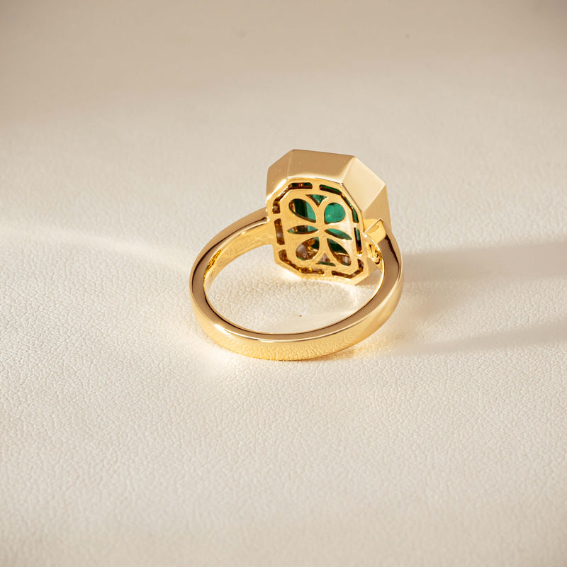 18ct Yellow Gold 2.26ct Emerald & Diamond Halo Ring